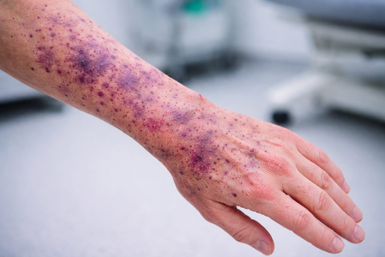 Purpura pe piele evaluată de dermatolog la Clinica Medlink Craiova