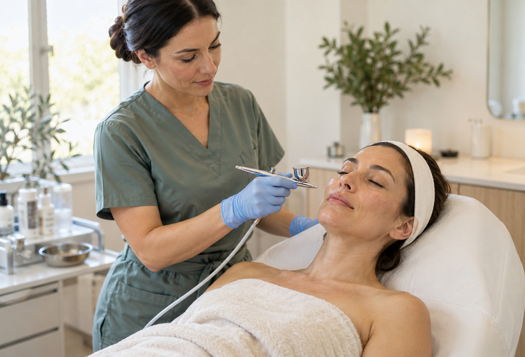 Oxigen hiperbaric pentru ten aplicat în timpul unui tratament facial.